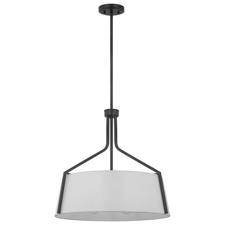 Nuvo Livingston 4-Light Pendant, E26 60W, Matte Black, White Linen Fabric Shade 60/7669